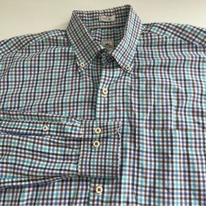 Peter Millar Men’s Purple Blue Plaid Long Sleeve Button‎ Down large cotton